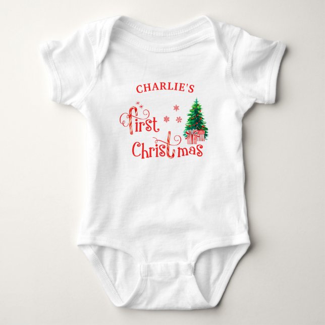 Body Para Bebé Mi primer árbol y regalos navideños rojos (Anverso)