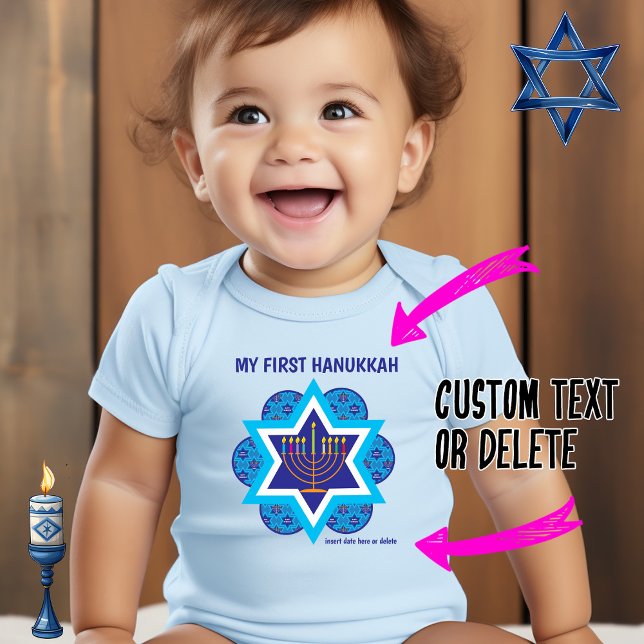 Body Para Bebé Mi primer azul Hanukkah - personalizable (My [ custom ] Hannukkah - blue onesie)