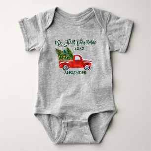 Body Para Bebé Mi primer Camión Rojo de Navidad Guión Verde Gris