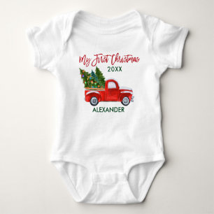 Body Para Bebé Mi primer camioneta de Navidad de época verde rojo