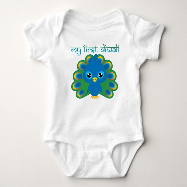 Body Para Bebé Mi primer Diwali con un lindo chico pavo real (Anverso)