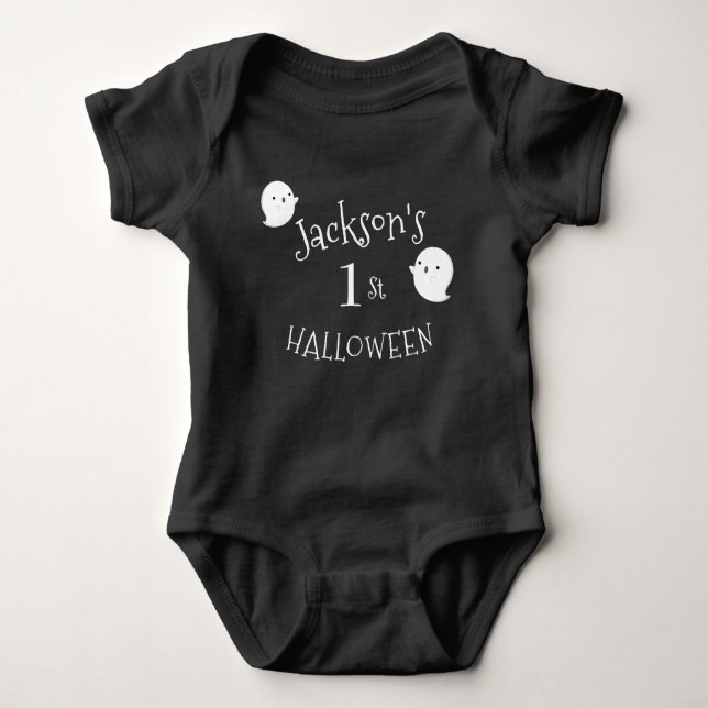 Body Para Bebé Mi primer Halloween blanco y negro personalizado (Anverso)