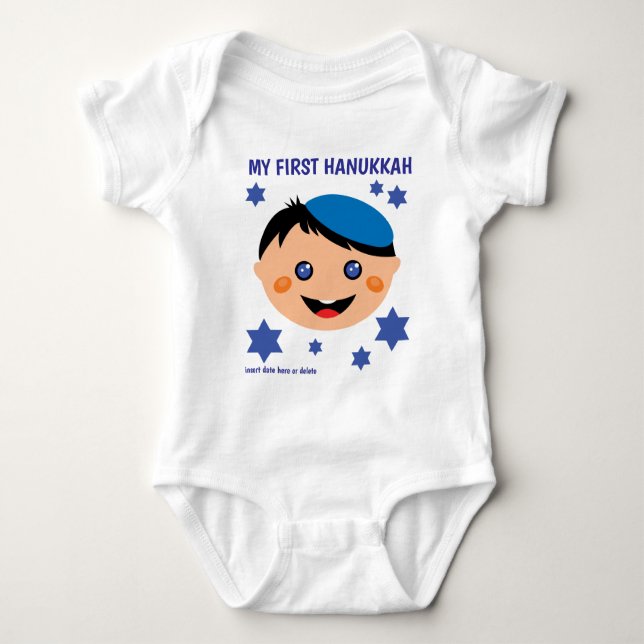 Body Para Bebé Mi primer Hanukkah con azul masculino (Anverso)