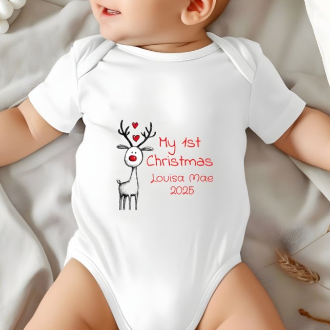 Body Para Bebé Mi Primer Navidad 2025, Reno, Personalizado (My First Christmas - Personalized Bodysuit)