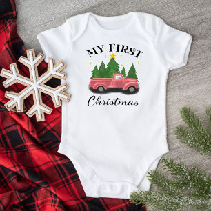 Body Para Bebé Mi Primer Navidad Acuarela Camión Blanco