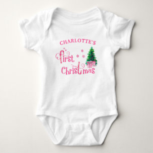 Body Para Bebé Mi Primer Navidad Árbol de Navidad Rosa y Regalos