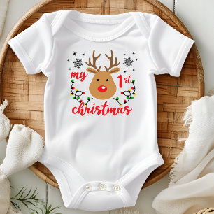 Body Para Bebé Mi Primer Navidad Lindos Reno Modernos Copos de Ni