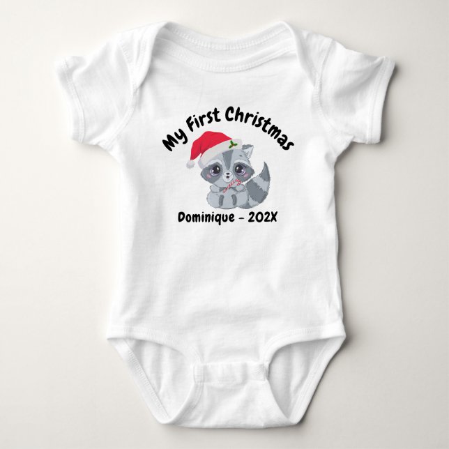 Body Para Bebé Mi Primer Navidad Mapache Bebé Personalizado (Anverso)