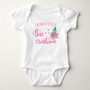Body Para Bebé Mi Primer Navidad Muñeco de Nieve Rosa con Regalos