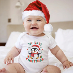 Body Para Bebé Mi Primer Navidad Pingüino de Navidad de Invierno 
