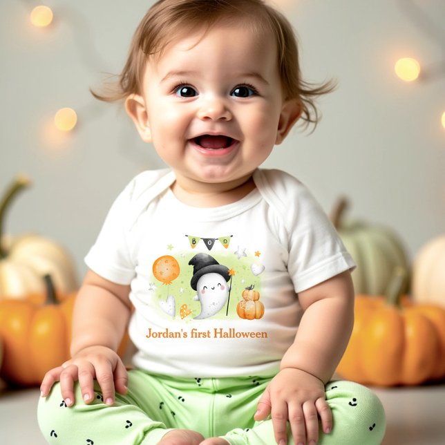 Body Para Bebé Mi primer nombre fantasma de Halloween (My first Halloween Cute Ghost Name Baby Bodysuit)