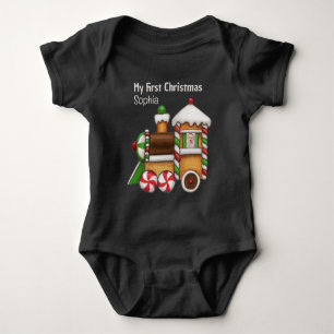 Body Para Bebé Mi primer nombre navideño de costumbre tren lindo
