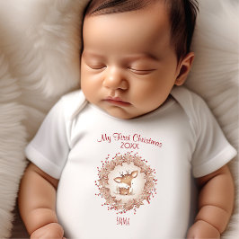 Body Para Bebé Mi primer nombre personalizado de ciervo de Navida
