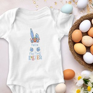Body Para Bebé Mi primer Pascua Orejas de conejo azul y huevos Ni