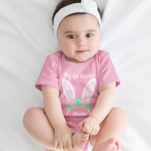 Body Para Bebé Mi primer Personalizado de orejas de conejito rosa (Subido por el creador)