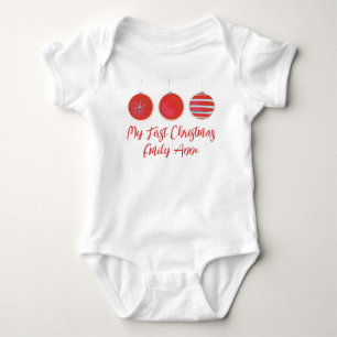 Body Para Bebé Mi Primera Navidad Adornos Rojos Personalizados