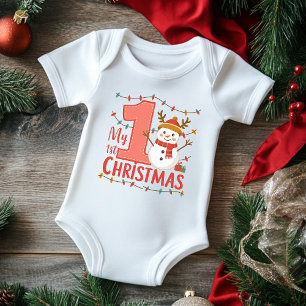 Body Para Bebé Mi Primera Navidad Tipografía Adorable Muñeco de N