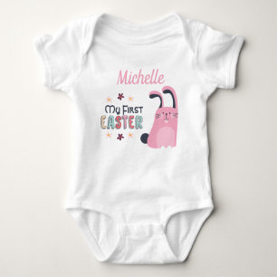 Body Para Bebé Mi primera Pascua con conejito personalizado rosa