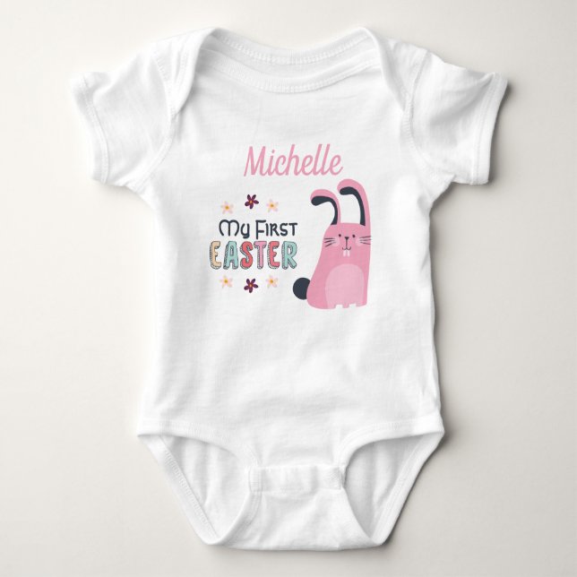 Body Para Bebé Mi primera Pascua con conejito personalizado rosa  (Anverso)