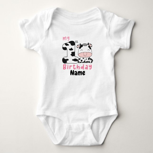 Body Para Bebé Mi primera vaca de cumpleaños, Personalizado niña  (Anverso)