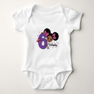 Body Para Bebé Mi sexto cumpleaños Chica afro Purpurina rosado de