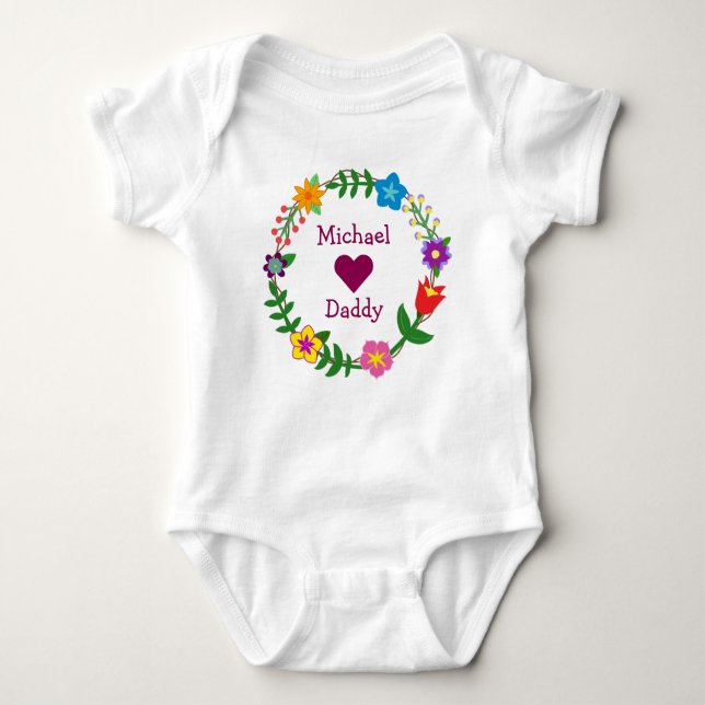 Body Para Bebé Michael Ama A Daddy Elegant Flores Personalizar (Anverso)