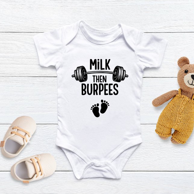 Body Para Bebé Milk then Burpees, Funny Baby, CrossFit Baby (Subido por el creador)