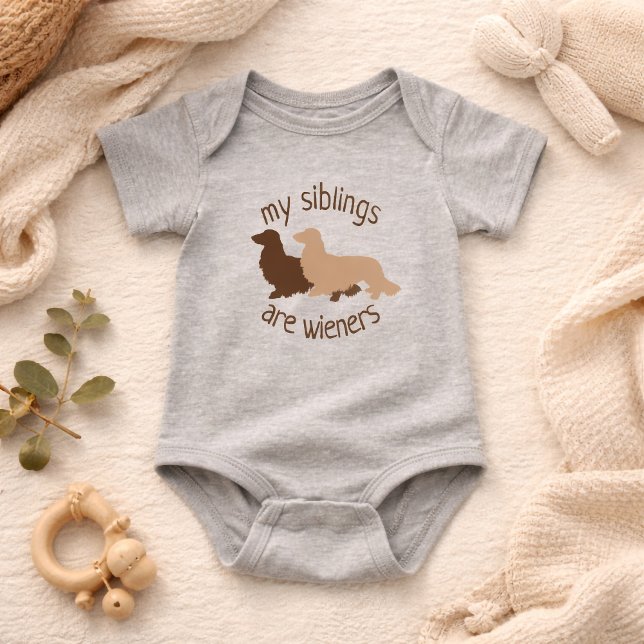 Body Para Bebé Mis hermanos son Dachshunds de pelo largo (Long hair dachshund - my sibilings are wieners baby outfit)