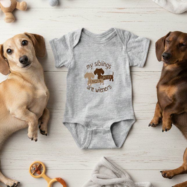 Body Para Bebé Mis hermanos son Wieners AGREGAR NOMBRES Dachshund (Personalized my siblings are wieners dachshund baby outfit for newborn - baby shower gift)
