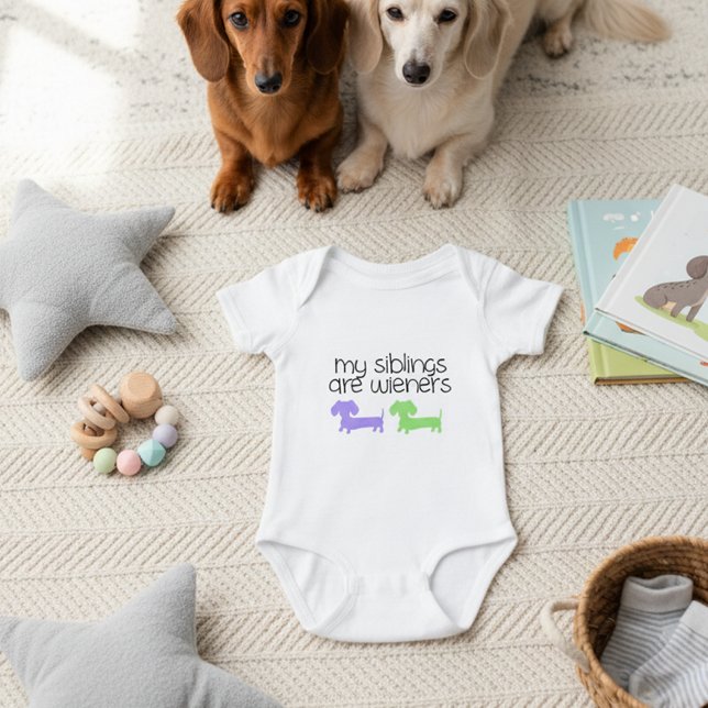 Body Para Bebé Mis hermanos son Wieners | Dachshund doble (My siblings are wiener dogs - baby announcement outfit - three wiener dogs)