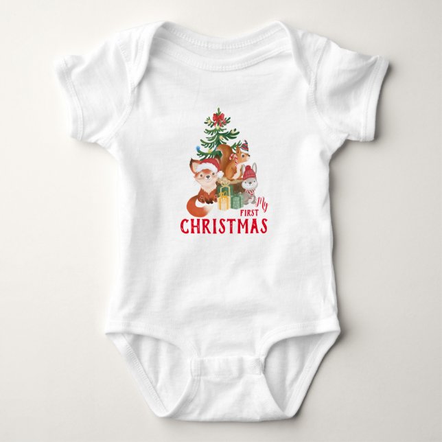 Body Para Bebé Mis primeros animales de bebé de Navidad con equip (Anverso)