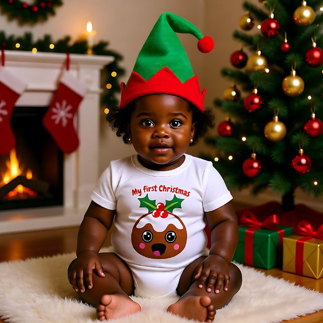 Body Para Bebé 🎄 Mis primeros Navidades con Navidades pudín (🎄 My 1st Christmas with Christmas pudding Baby Bodysuit)