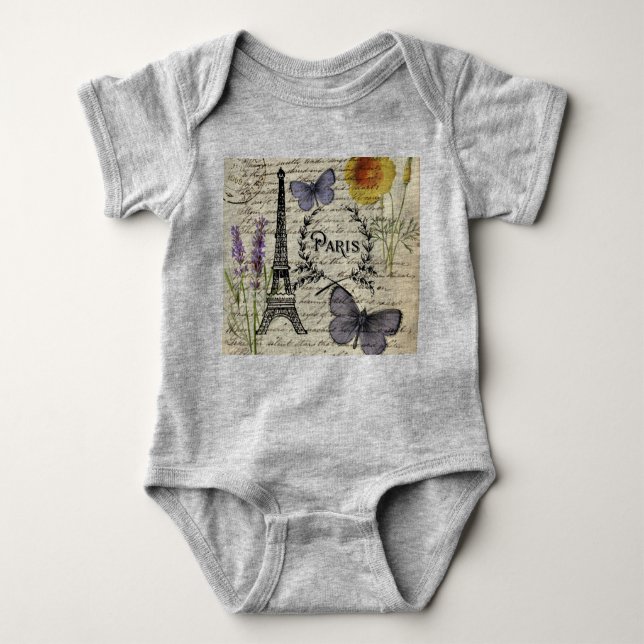 Body Para Bebé moda french butterfly scripts paris eiffel tower (Anverso)