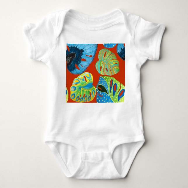 Body Para Bebé Moda Tropical: Patrón de Leafy sin Marea. (Anverso)