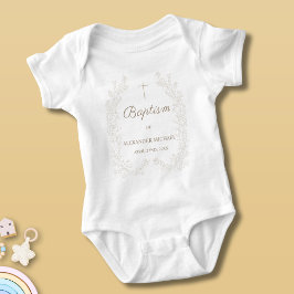 Body Para Bebé Modern Floral Cross Christian Catholic Baptism