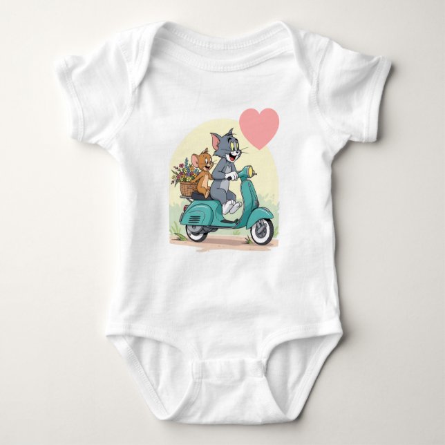 Body Para Bebé Mono blanco con hermoso diseño de Tom Jerry (Anverso)