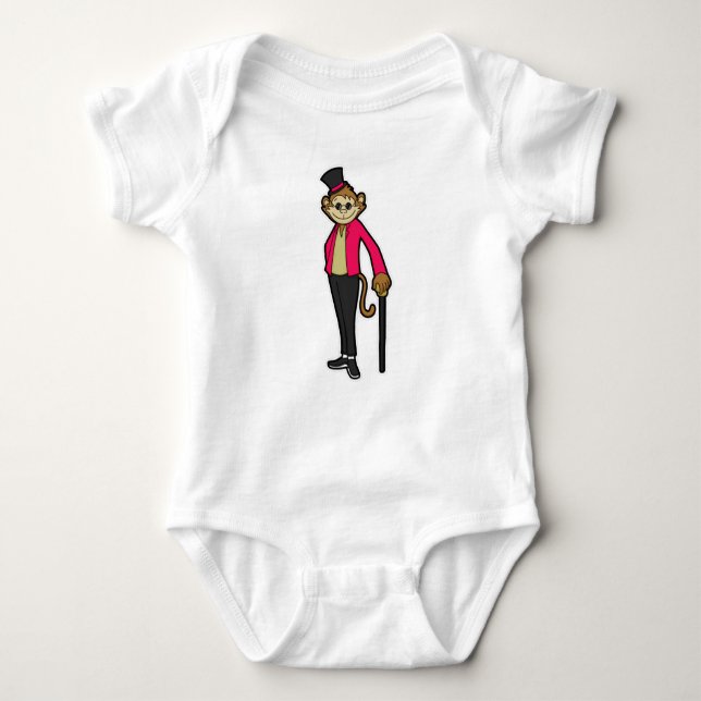 Body Para Bebé Mono como Caballero con Gorra y palo para caminar (Anverso)