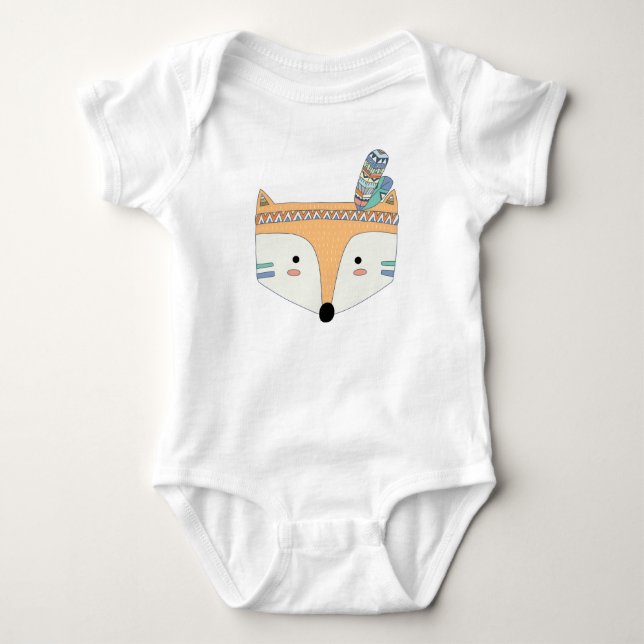 Body Para Bebé Mono tribal del bebé del Fox de Boho (Anverso)