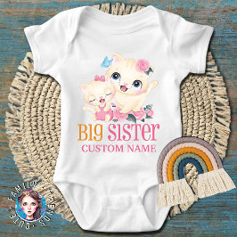 Body Para Bebé Monograma colorido de la hermana grande y gatos cu