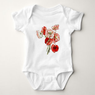 Body Para Bebé Monograma de amapola de flor silvestre
