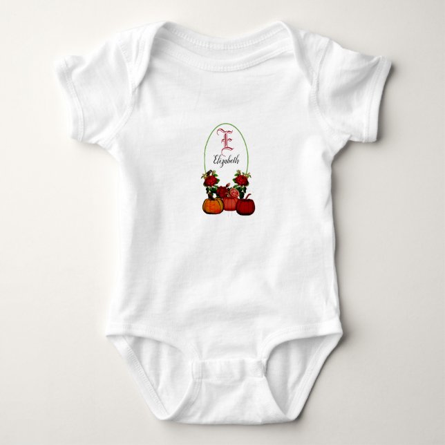 Body Para Bebé Monograma de calabaza de caída floral Chica suave (Anverso)
