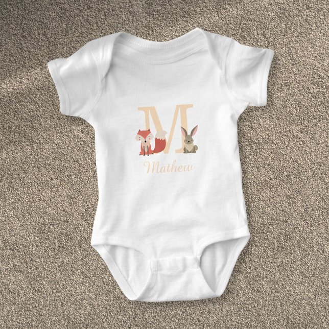 Body Para Bebé Monograma de conejo zorro del bosque bebé lindo (Cute Baby Woodland Rabbit Fox Monogram Baby Bodysuit)