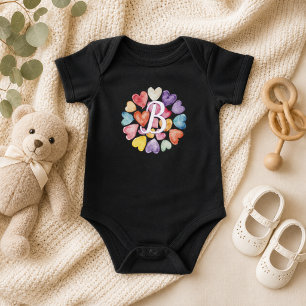 Body Para Bebé Monograma de Corazones Acuarela 