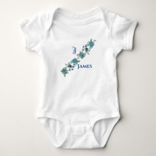 Body Para Bebé Monograma de las Flores Púrpura Azul de color acuo