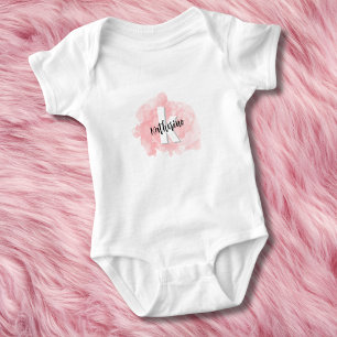 Body Para Bebé Monograma de Niña en Acuarela Rosa