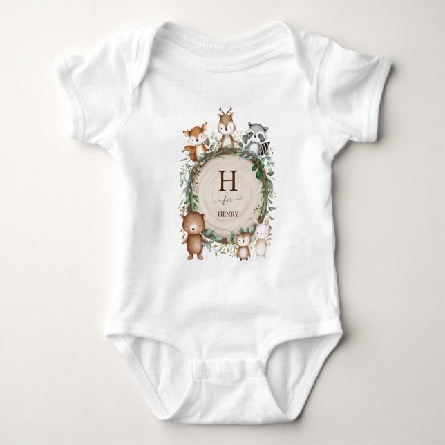 Body Para Bebé Monograma del Personalizado de animales de bosque  (Anverso)