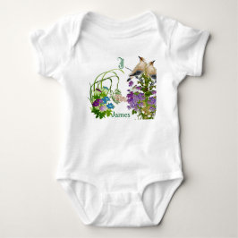 Body Para Bebé Monograma Floral Acuarela Pájaros Divertidos Perso