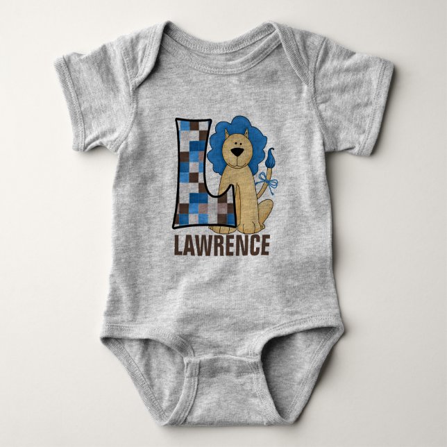 Body Para Bebé Monograma "L" para niños | León azul de patchwork (Anverso)