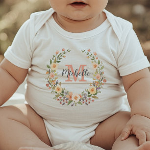 Body Para Bebé Monograma Moderna Corona de Rosa Personalizada    