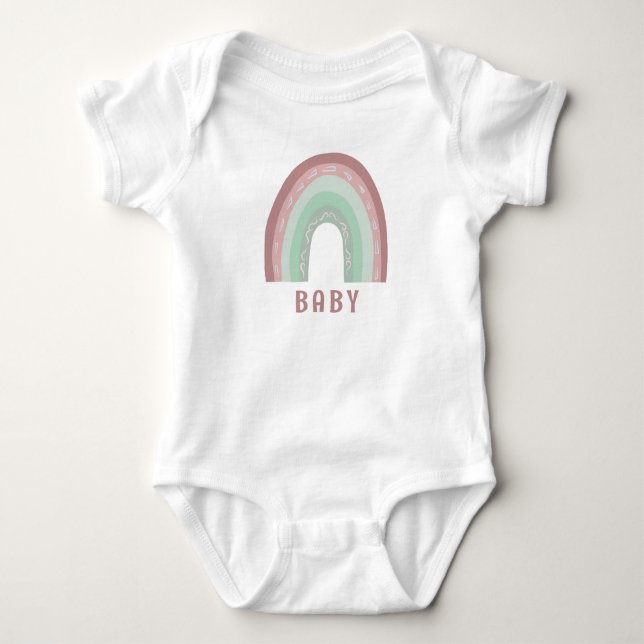 Body Para Bebé Monograma nombre bebé Earthy Boho Rainbow Baby Bod (Anverso)